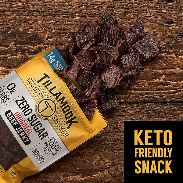TILLAMOOK COUNTRY SMOKER ZERO SUGAR KETO FRIENDLY BEEF JERKY, ORIGINAL, 2.2 OUNCE