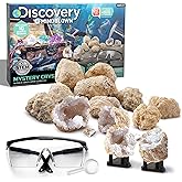 Discovery™ Mystery Crystal Geode Kit – Crack Open 10 Real Quartz Geodes| Includes Goggles, Magnifying Glass & Display Stands| Educational STEM Geology Toy for Kids| Science Activity Set Gift| Ages 6+