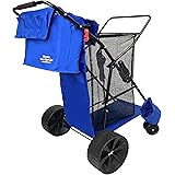 EasyGo Product Beach Cart Deluxe–Heavy Duty Folding Design–Large Wheels for Sand–Holds 4 Beach Chairs–Storage Pouch-Beach Umb