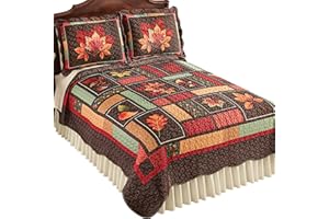 Collections Etc Seasonal Autumn Leaf Patchwork Design Quilt | Twin, Full/Queen, King | Matching Shams Sold Separately | Polyester