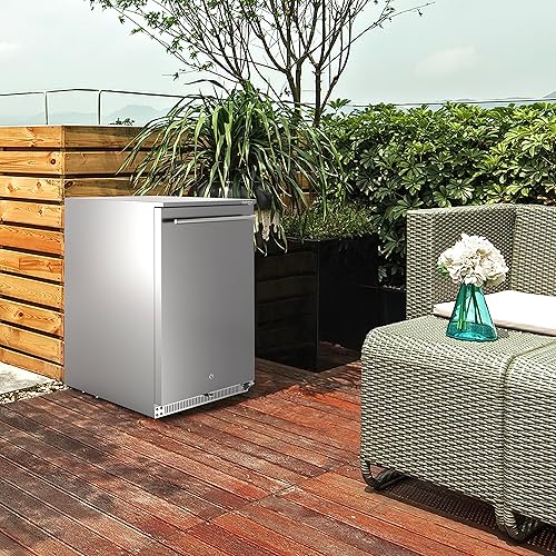 24 Inch 168 Cans Outdoor Beverage Refrigerator, Built-in  Beverage Cooler with Easy-Swap Reversibl