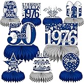 LINAYE 50th Birthday Decorations for Men - Blue and Silver Honeycomb Centerpieces for 50 Year Old Birthday Party 50th Birthday Centerpieces for Table Fifty Birthday Vintage Decorations Decor
