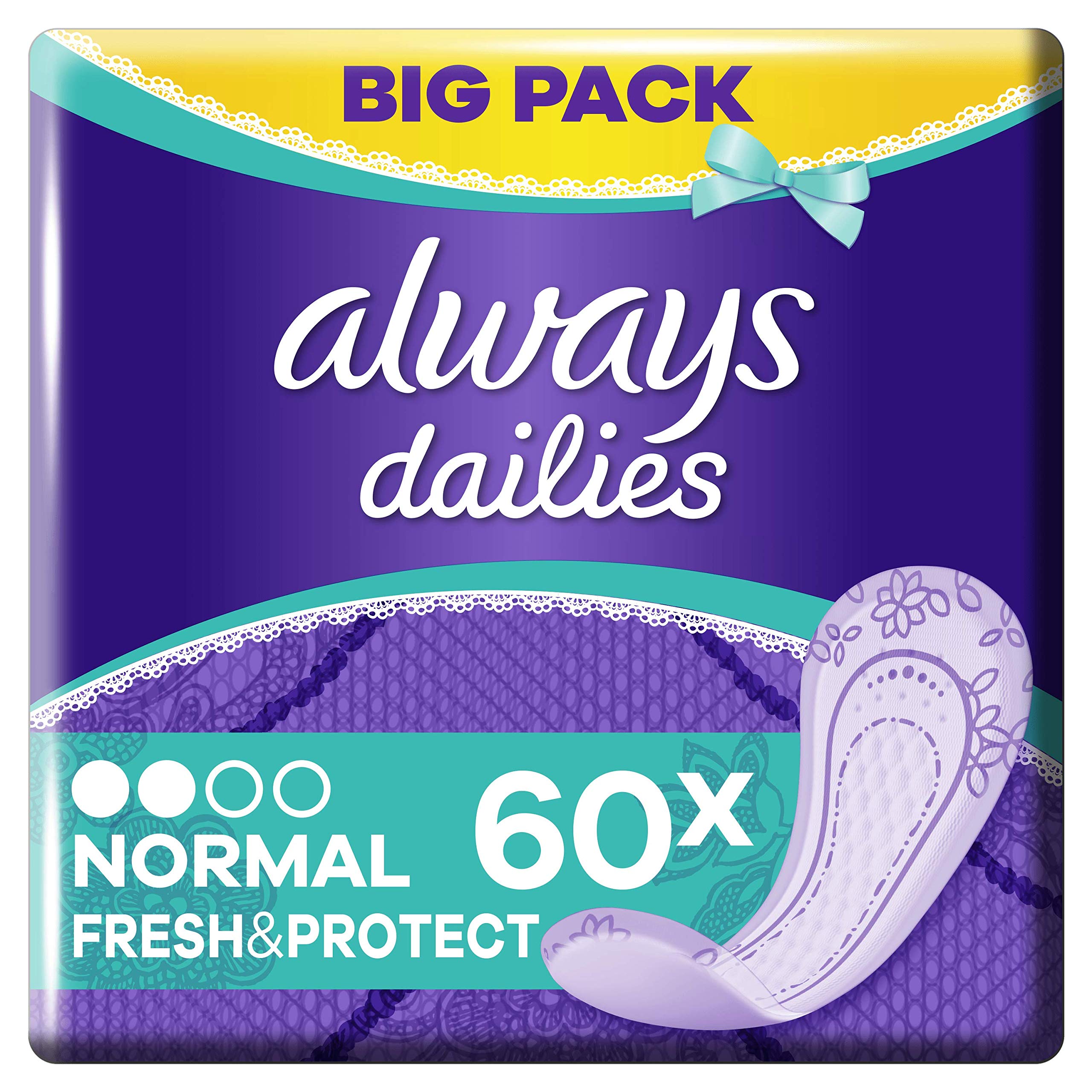 Always Dailies Fresh & Protect Panty Liners Normal x 60, Breathable, Flexible And Comfortable With Absorbent Core