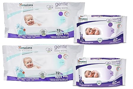 Himalaya Gentle Baby Wipes 72x2 and Soothing Baby Wipes 12x2 (White)