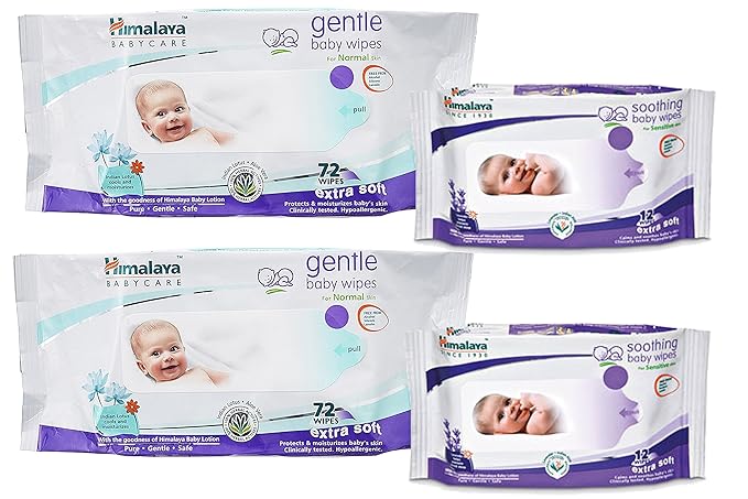 Himalaya Gentle Baby Wipes 72x2 and Soothing Baby Wipes 12x2 (White)