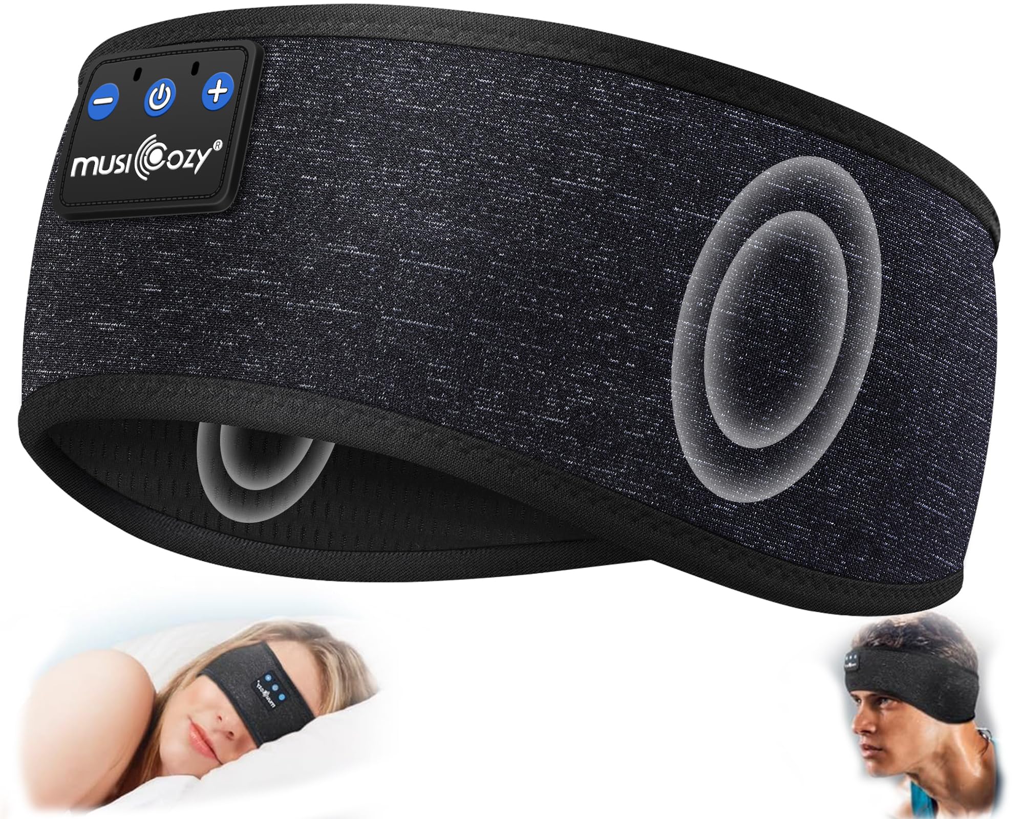 Photo 1 of MUSICOZY Sleep Headphones Bluetooth 5.4 Headband Headphones, Wireless Earphones Music Sleep Earbuds for Side Sleepers Sleeping Eye Mask for Women Men Workout Running Cool Unique Gifts, Black