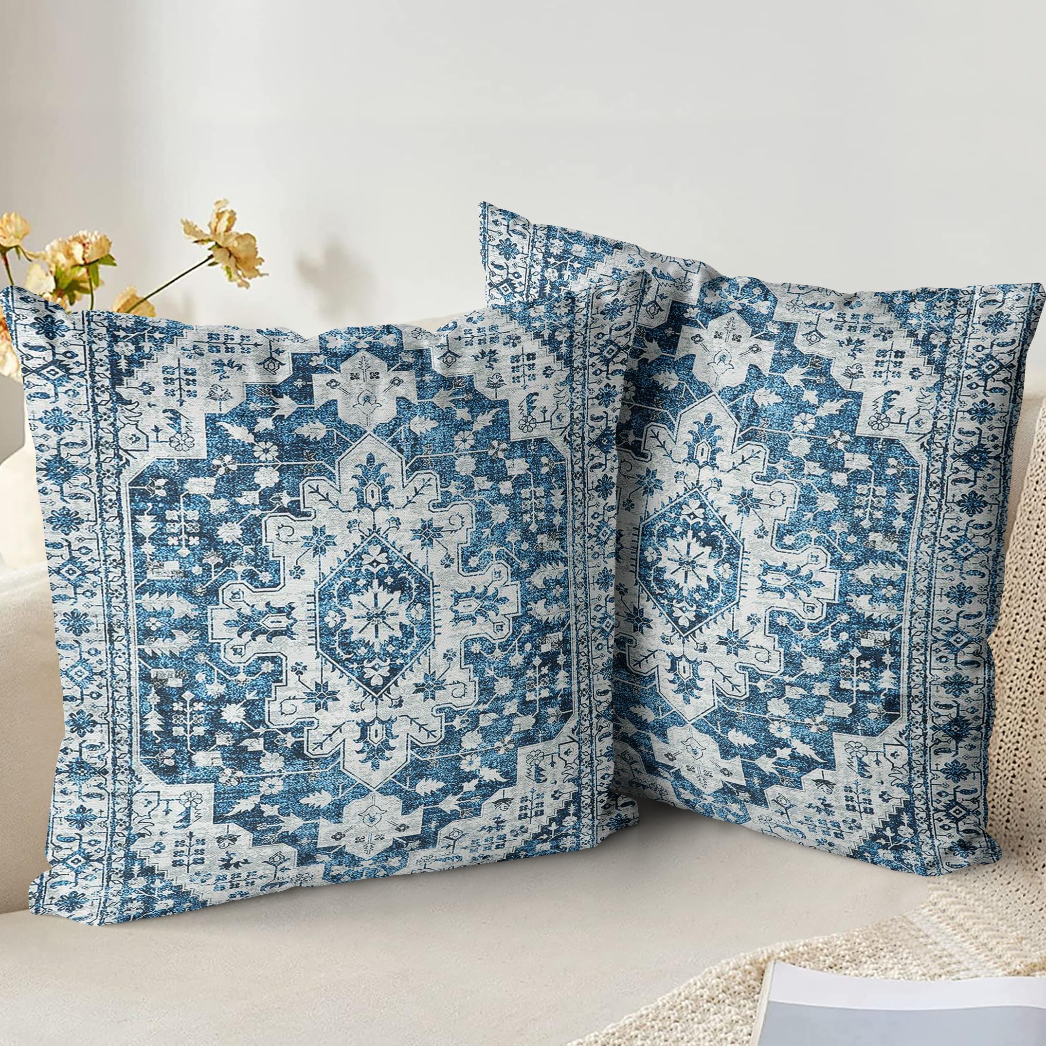 XPHZZL Cushion Covers 50 x 50 cm Set of 2 Soft Decorative Square Throw Pillow Case Boho Pillowcases for Sofa Bedroom Outdoor Home Office Car Decor with Invisible Zipper - Blue/Multi