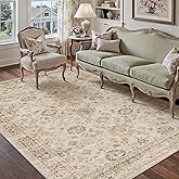 PureCozy Beige 5x7 Area Rug Non Slip Vintage Living Room Distressed Machine Washable Carpet Retro Indoor Bedroom Floral Tradi