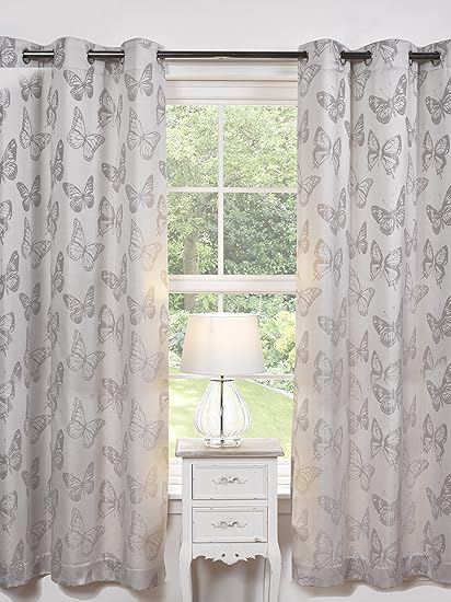 By Caprice Home Butterfly Metallic Jacquard Eyelet Header Curtain