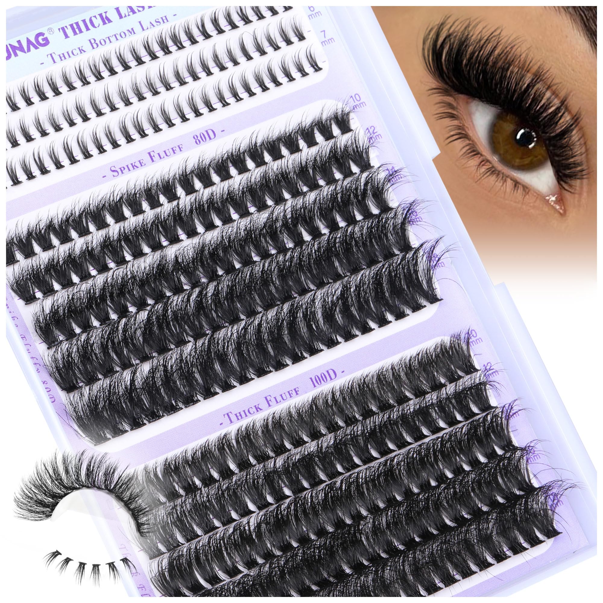 TOOCHUNAG Russian Individual Eyelashes with Bottom Lash Clusters Fluffy D Curl Cluster Lashes 5-7mm Wispy Bottom Eyelash Clusters 10-18mm Thick Upper Individual Eye Lashes Extension — image 1