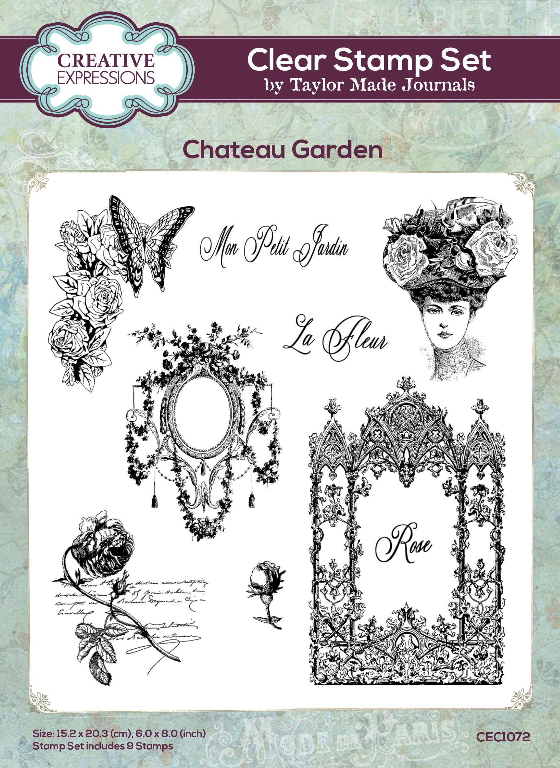 Taylor Made Journals Creative Expressions Chateau Garden 6 in x 8 in Clear Stamp Set, 6 x 8 in