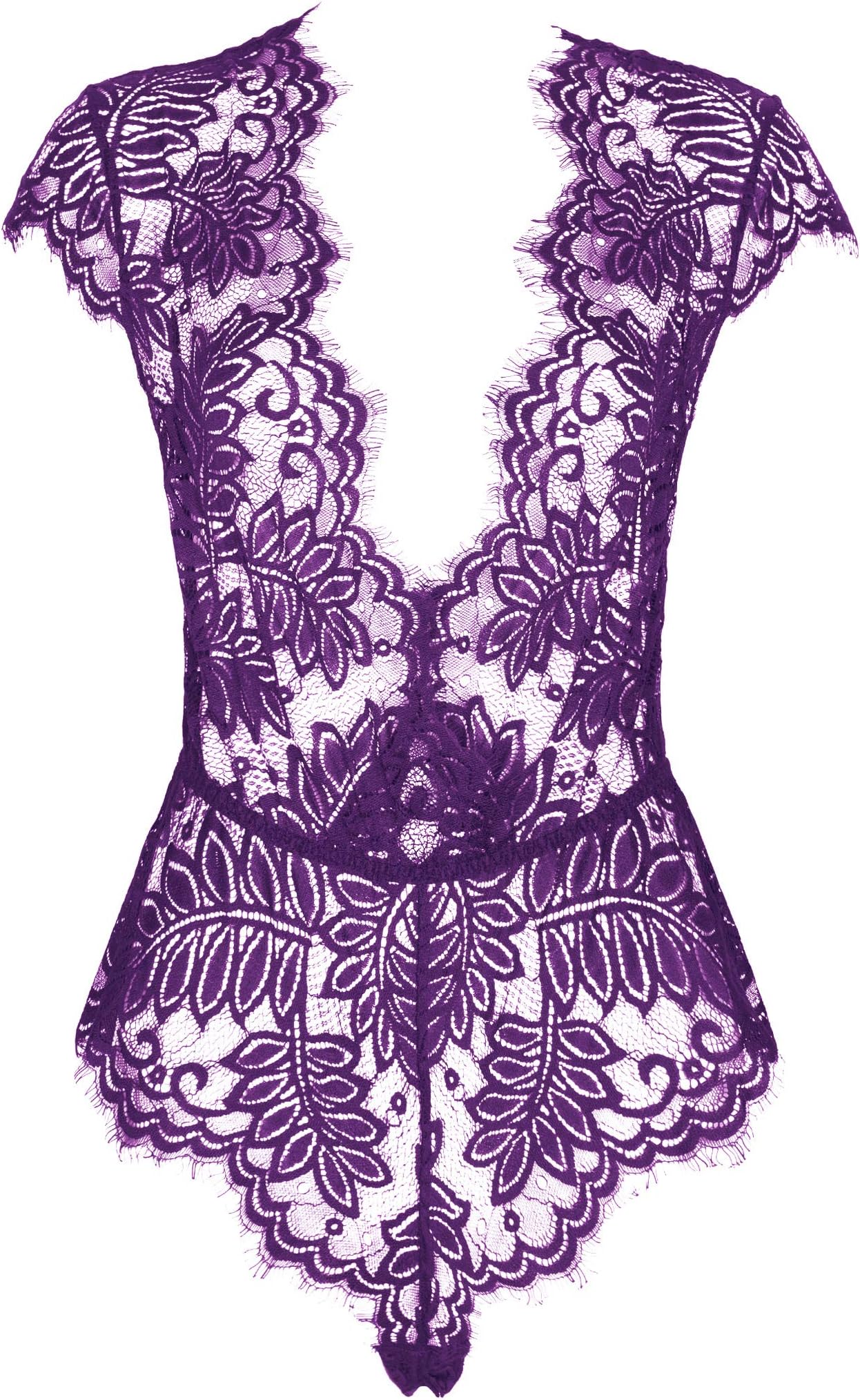 AvaLolita Women's Lingerie Floral Lace Bodysuit Deep V Babydoll