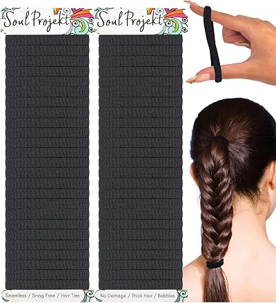 Soul Projekt 50x Thick Hair Bands 8mm Black Bobbles for Women Girls Ladies Kids