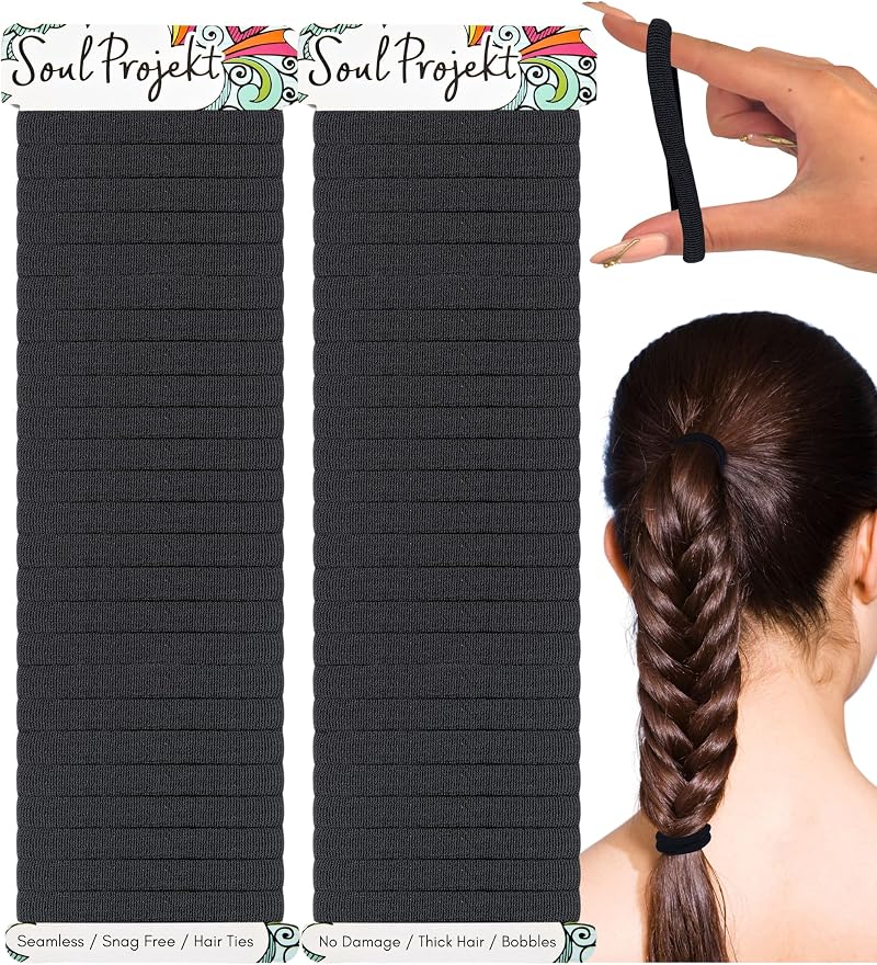 Soul Projekt 50x Thick Hair Bands 8mm Black Bobbles for Women Girls Ladies Kids
