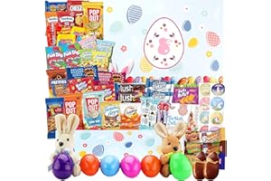 BLUE RIBBON Easter Gift Basket (82 Count) Care Package with Two Plush Bunny Treats Snacks Cookies Candy Toys Gift Box for Kids Friends Children Family Boys Girls