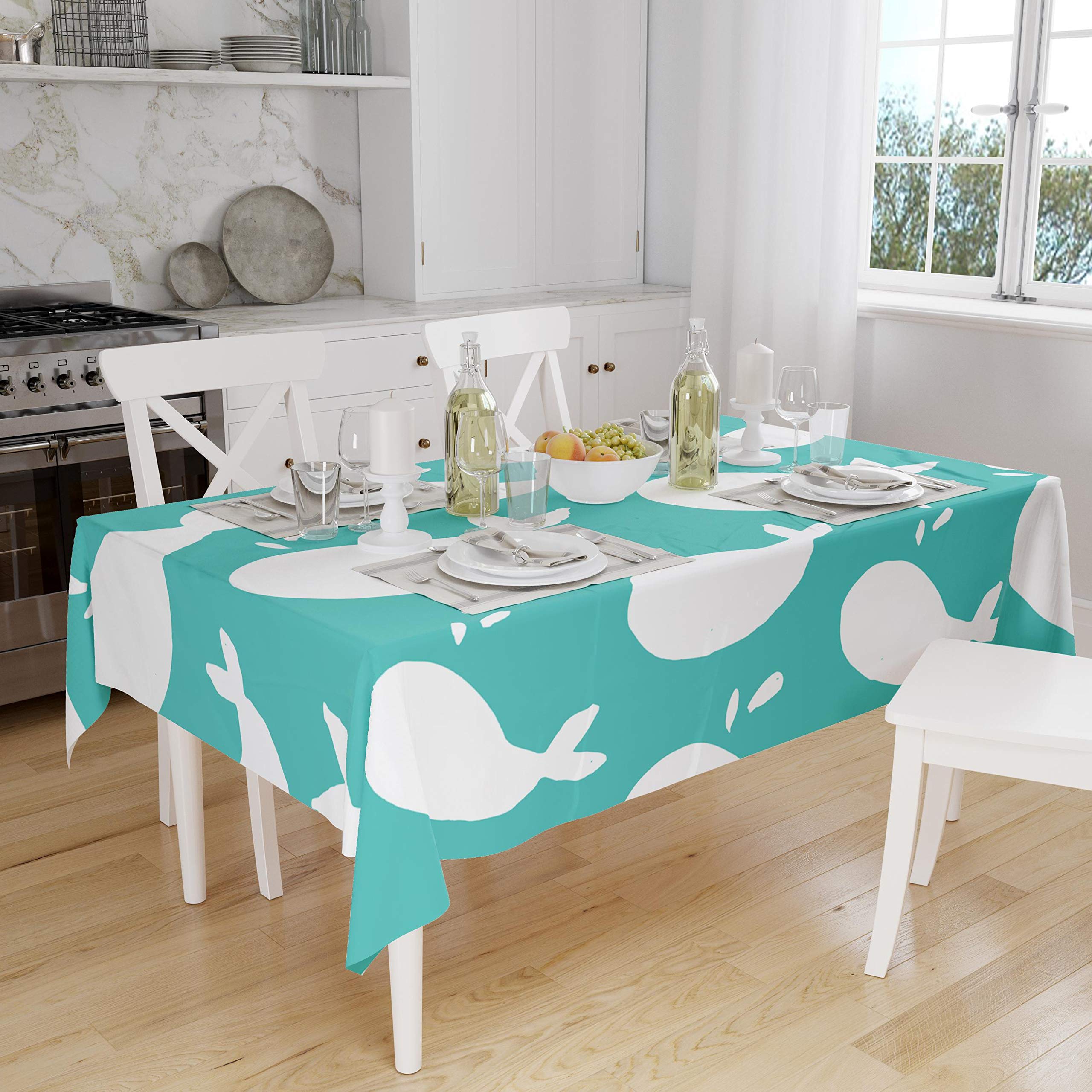 Bonamaison Kitchen Decoration, Tablecloth, Turquoise, White, 140 x 160 Cm - Designed and Manufactured in Turkey