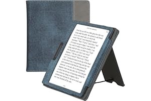 kwmobile Cover Compatible with Onyx Boox Leaf 2 Cover - Faux Leather/Suede Case with Stand - Dark Blue/Dark Grey