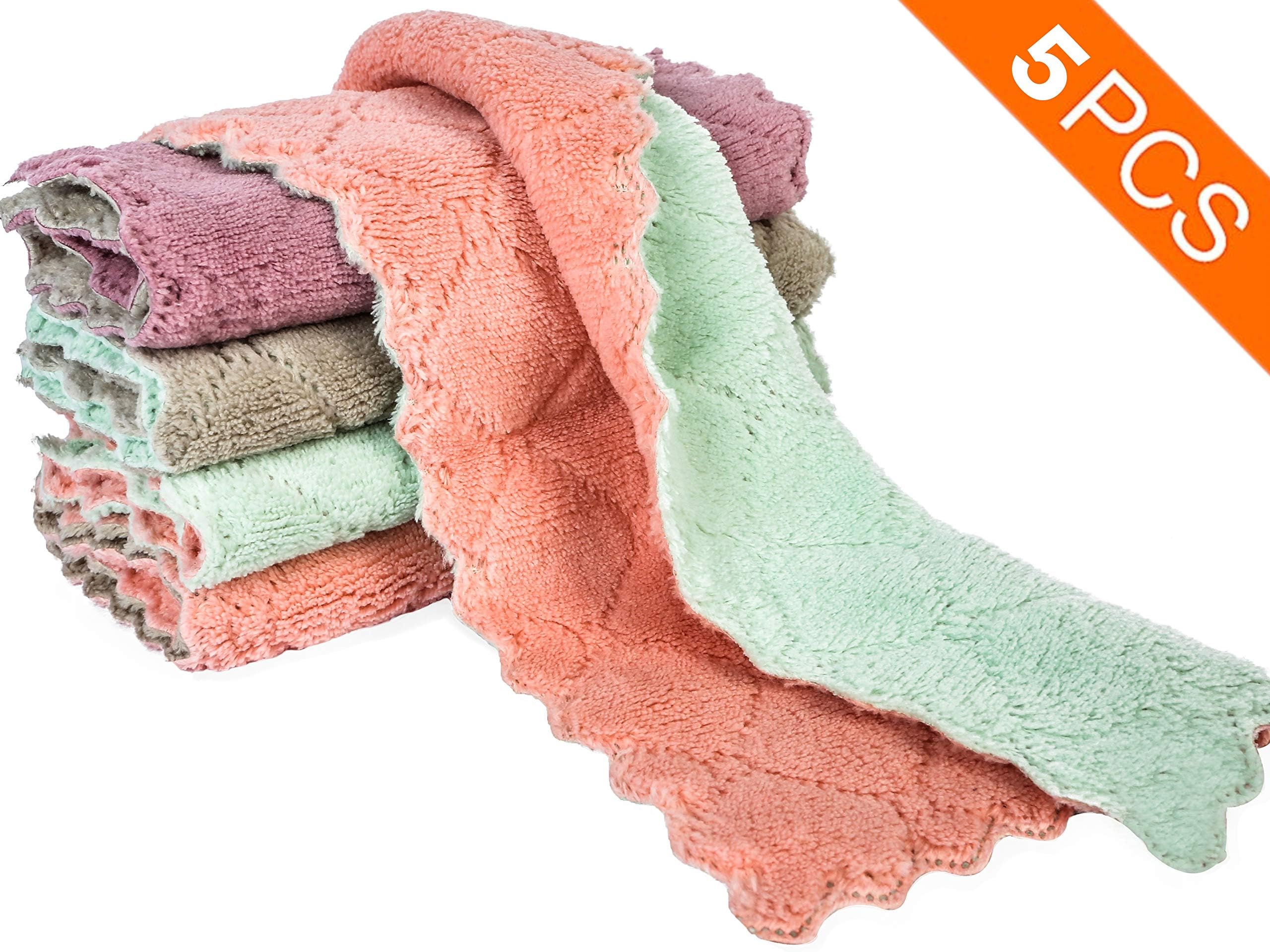 Cleaning Cloth Kitchen Towels 5 Pack 10"X14" Dish Towel for All-Purpose/Assorted Colors/Strong Absorption Water and Remove The Oil and dust