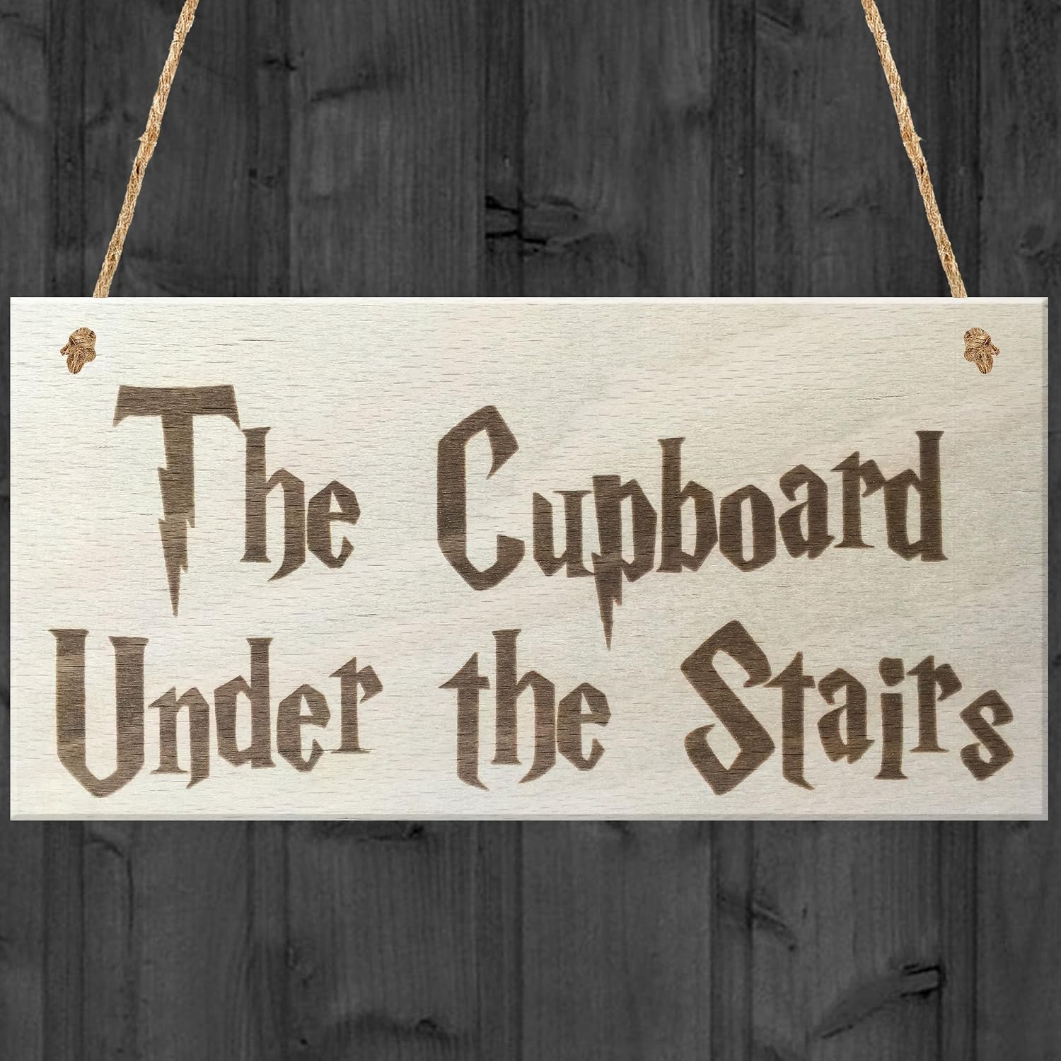 Red Ocean The Cupboard Under The Stairs Novelty Wooden Hanging Plaque Gift Sign, Brown, 20 x 10 cm