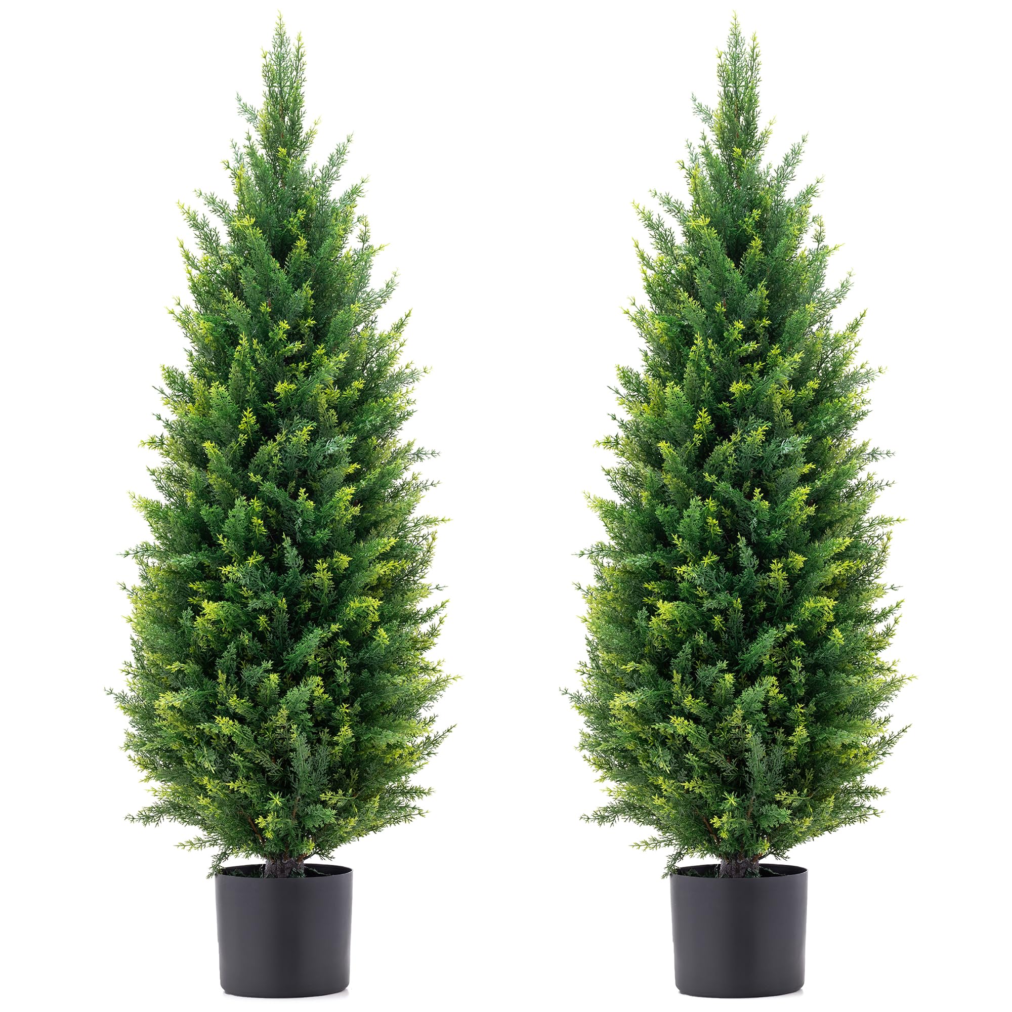 Photo 1 of 3.5ft Artificial Topiary Trees Set of 2 Faux Cedar Trees UV Resistant Bushes Potted Plants Artificial Shrubs for Outdoor Indoor Front Porch Garden