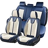 FLORICH Seat Covers for Cars, Seat Covers Full Set 5 Seats, Waterproof Leather Car Seat Covers, Front and Rear Seat Covers, Universal Seat Protector Accessories for Most Vehicles-Blue&White