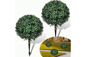 Ronyila Artificial Topiary Ball Tree Boxwood Plants Outdoor Set of 2,Fake Topiary Ball Trees for Porch - Artificial Boxwood Plants Faux Shrubs for Planter with Spike 24"