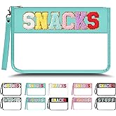 YEMEDA Chenille Letter Clear Zipper Pouch for Travel, Nylon Makeup Letter Bag, PVC Waterproof Cosmetic Bag, Snack Bags for Women Girls, Clear Stuff Bags For Travel(Green-Snacks)