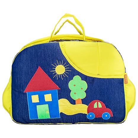 Rachnas Multi-Purpose Travel Organiser Large Capacity Cartoon Embroidery Cotton Denim Mother/Father Shoulder Diaper Bag - 7015 - Fluorescent Yellow