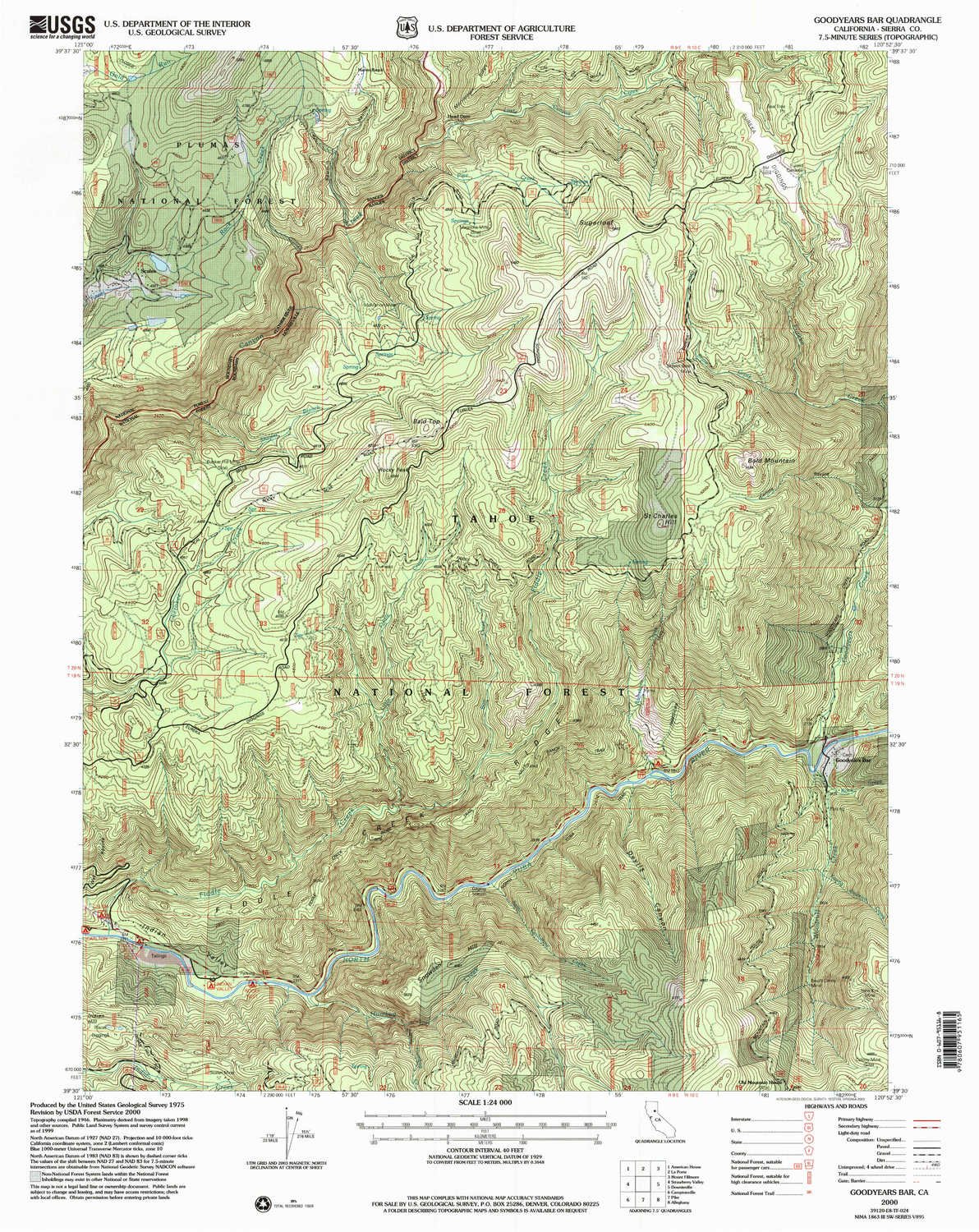 YellowMaps Goodyears Bar CA topo map, 1:24000 Scale, 7.5 X 7.5 Minute, Historical, 2000, Updated 2003, 26.8 x 21.3 in