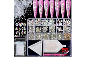 HAOZHER 8000pcs Nail Gems and Rhinestones for Nails Art, 240 Shaped Glass AB Crystals Nail Charms for Nails Design, 3D Nail Charms and Gems Nail Jewels, Nail Diamonds Rhinestones Kit w/Wax Pencil, Tweezer
