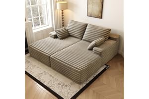 SETTAB 80” Oversized Double Lounge Chaise,Cloud Plush Sofa Bed,Upholstered Boneless Cloud Sofa Deep Seat,No Assembly Required,Modern Corduroy Sleeper Loveseat Chair for Living Room Bedroom Reading,Camel