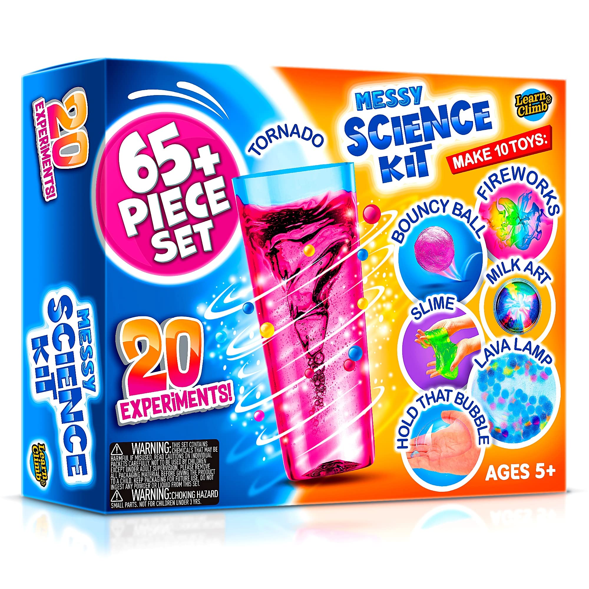 Science Kit for Kids Ages 5+ - Over 20 Experiments, Fireworks, Lava Lamp, Bouncy Ball, Fizzy Art, Sizzling Snowballs, Paint Lab, Tornado & More! Gift for Children 5,6,7,8-12 Years Old.
