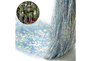 Sfcddtlg 12000 Strands Christmas Icicles Tinsel- Laser Silver Christmas Tree Tinsel Foil Fringe Icicles- Christmas Tree Iridescent Tinsel for Christmas Birthday Wedding Party Hanging Decoration