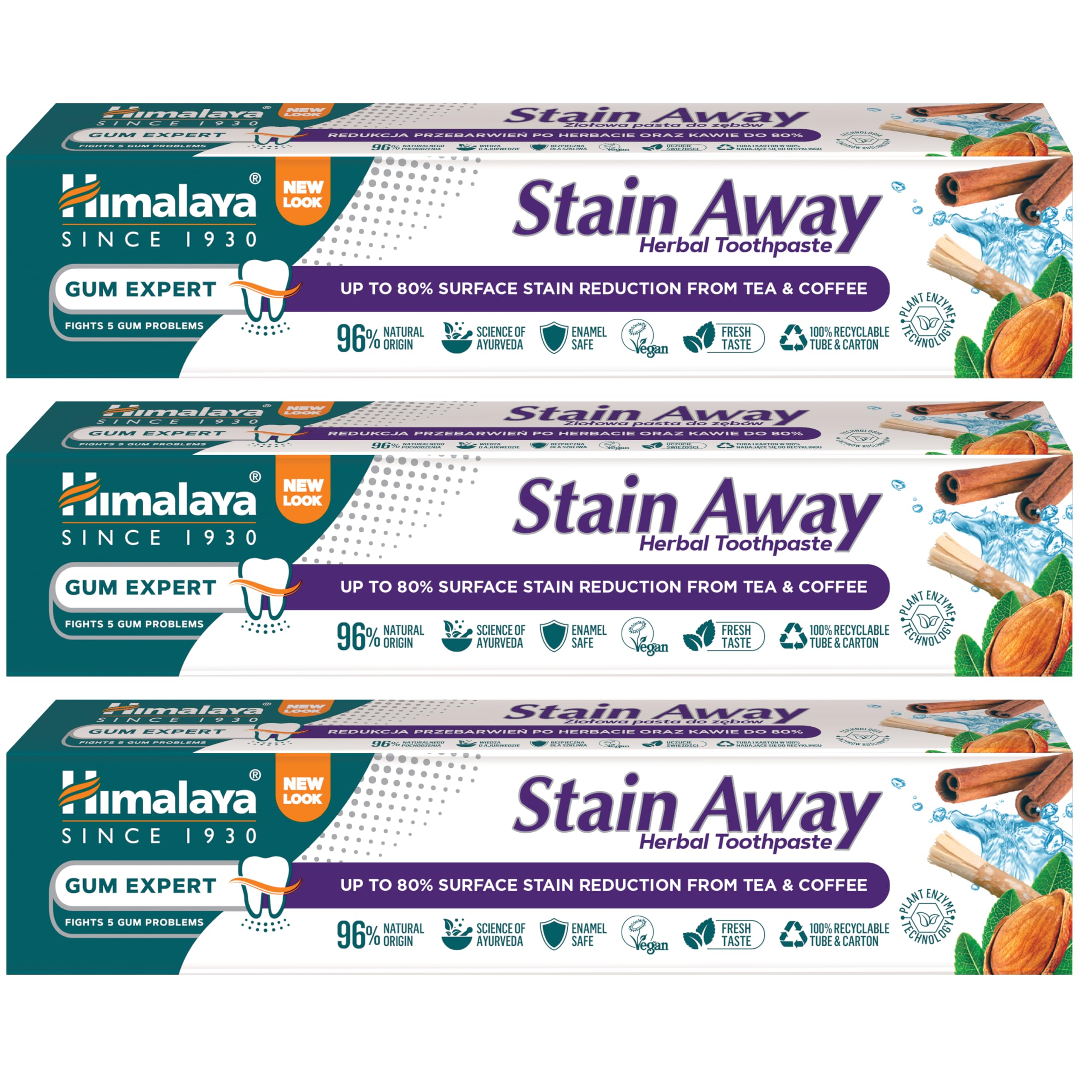 Himalaya Herbals Enamel Friendly Stain-Away Toothpaste | Protects Enamel, Removes Tea,Coffee Stains and Plague | Fights Germs, Multi-Action Toothpaste - 75ml (Pack of 3)