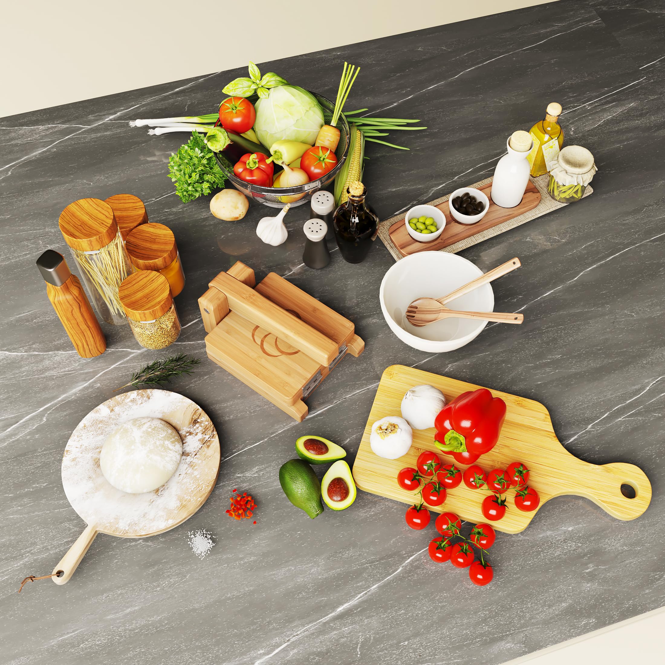 Wooden Tortilla Press Mexican Tortillera Presser Made from Natural Food-Grade Bamboo Wood Pataconera with Recipes eBook (Square 6