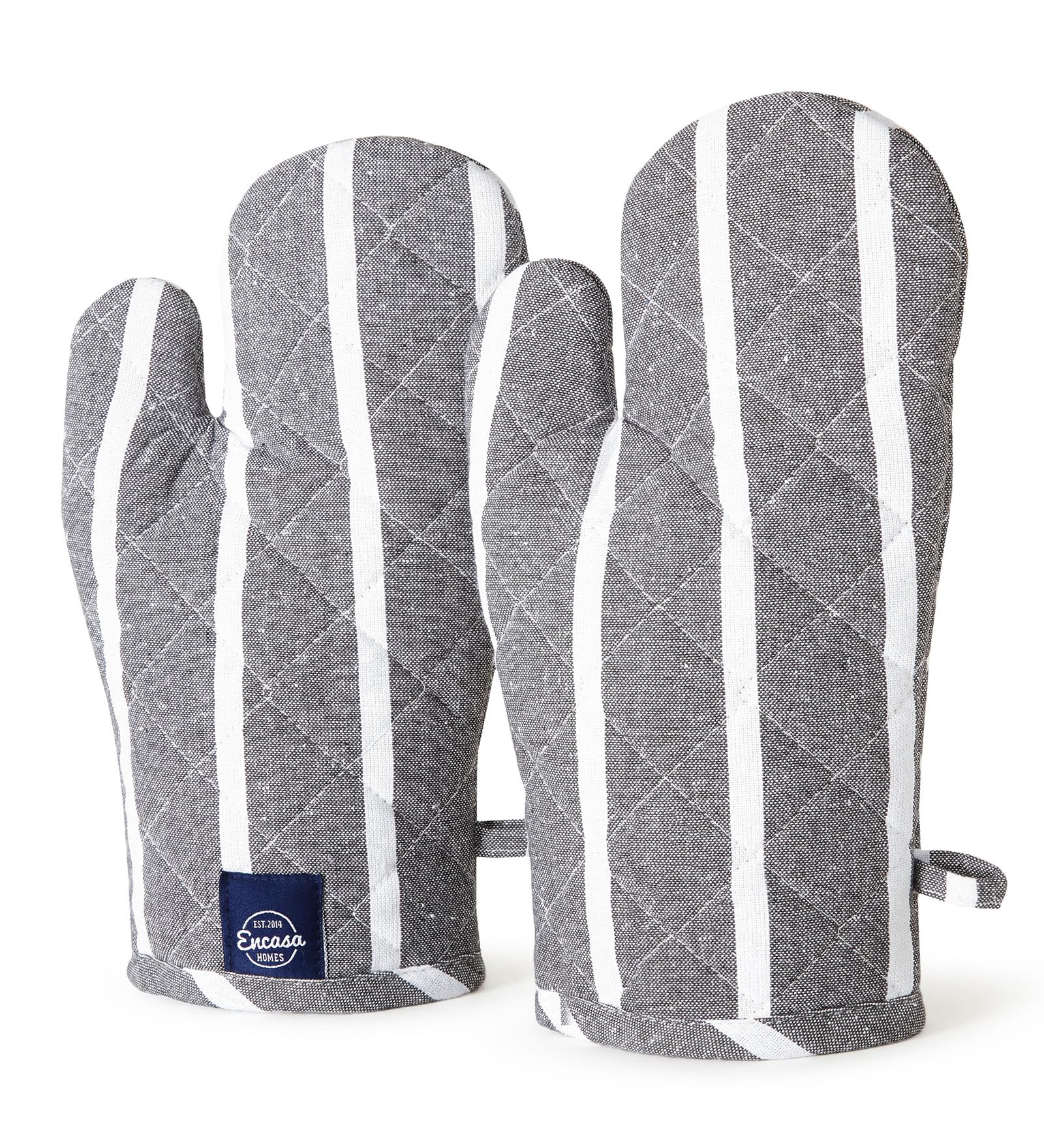 Encasa XO Long 18x30 cm Oven Microwave Hand Gloves Mitts (2 pc set) for Kitchen Cooking & Baking - Heat Resistant, Thick & Safe, Protection of Hands from Hot Utensils, Grill - Roma Grey Stripes