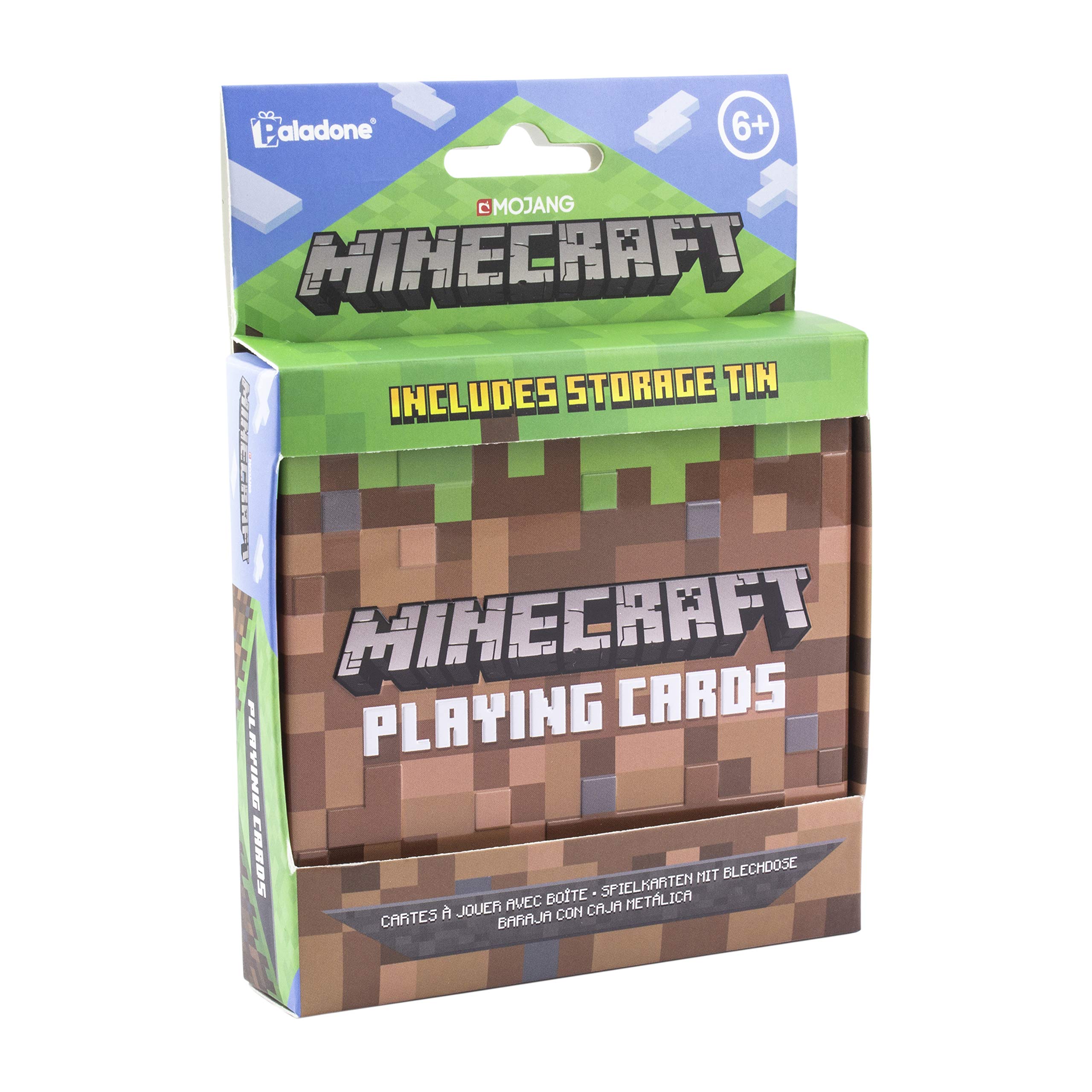 Minecraft Playing Cards with Embossed Storage Tin Officially Licensed Standard Deck with Featured Characters, Minecraft Toys and Gifts for Boys Gamers | Paladone