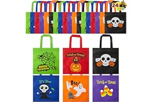 JOYIN 24 Halloween Trick or Treat Colorful Non-Woven Tote Goody Tote Bags (8.6" x 8.6") with Handles for Truck or Treat prese