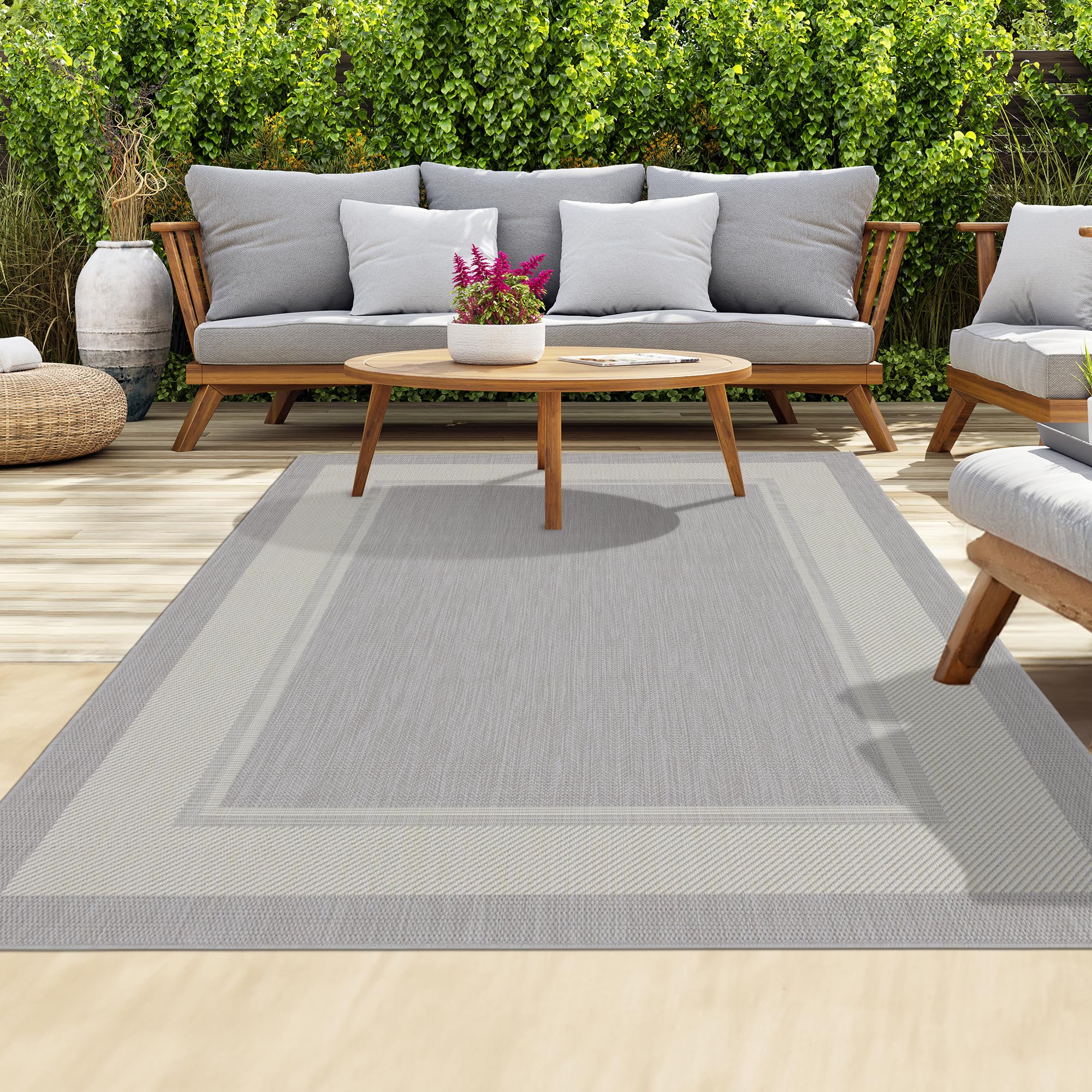 homeart Outdoor Rugs | Easy-Cleaning Indoor & Outdoor Area Rugs for Porch, Deck, Balcony, Garden, Picnic, Kitchen, Hallway | UV & Weather-Resistant Large Patio Rug Mats | Grey Cream, 80 x 150 cm — image 1