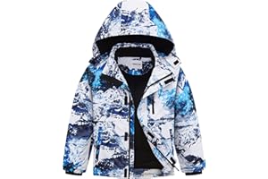 UMMTOM Boys Waterproof Ski Jacket Fleece Lined Warm Winter Snow Coat Hooded Winter Jacket for Kids