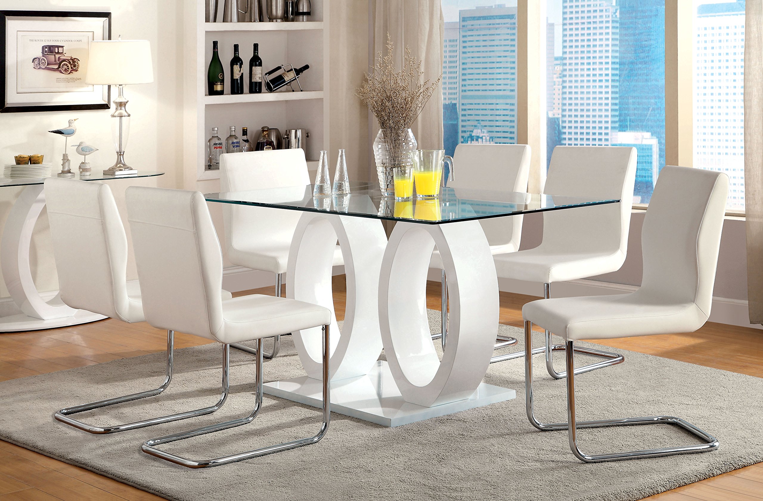 Furniture Of America Quezon Glass Top Double Pedestal Dining Table