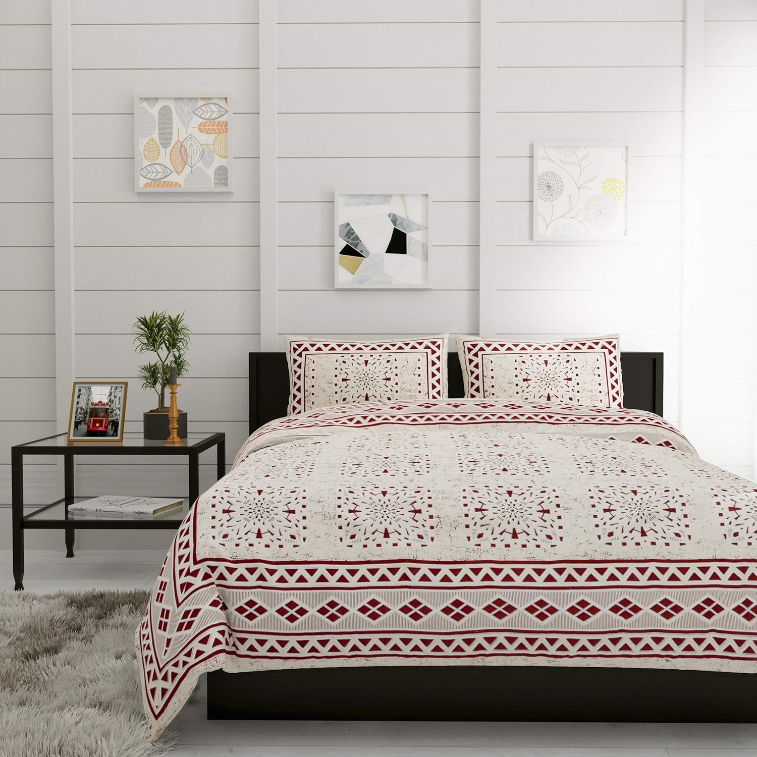 Handloom Palace Cotton Bed Spread Bedsheet Cover Geometric Motif