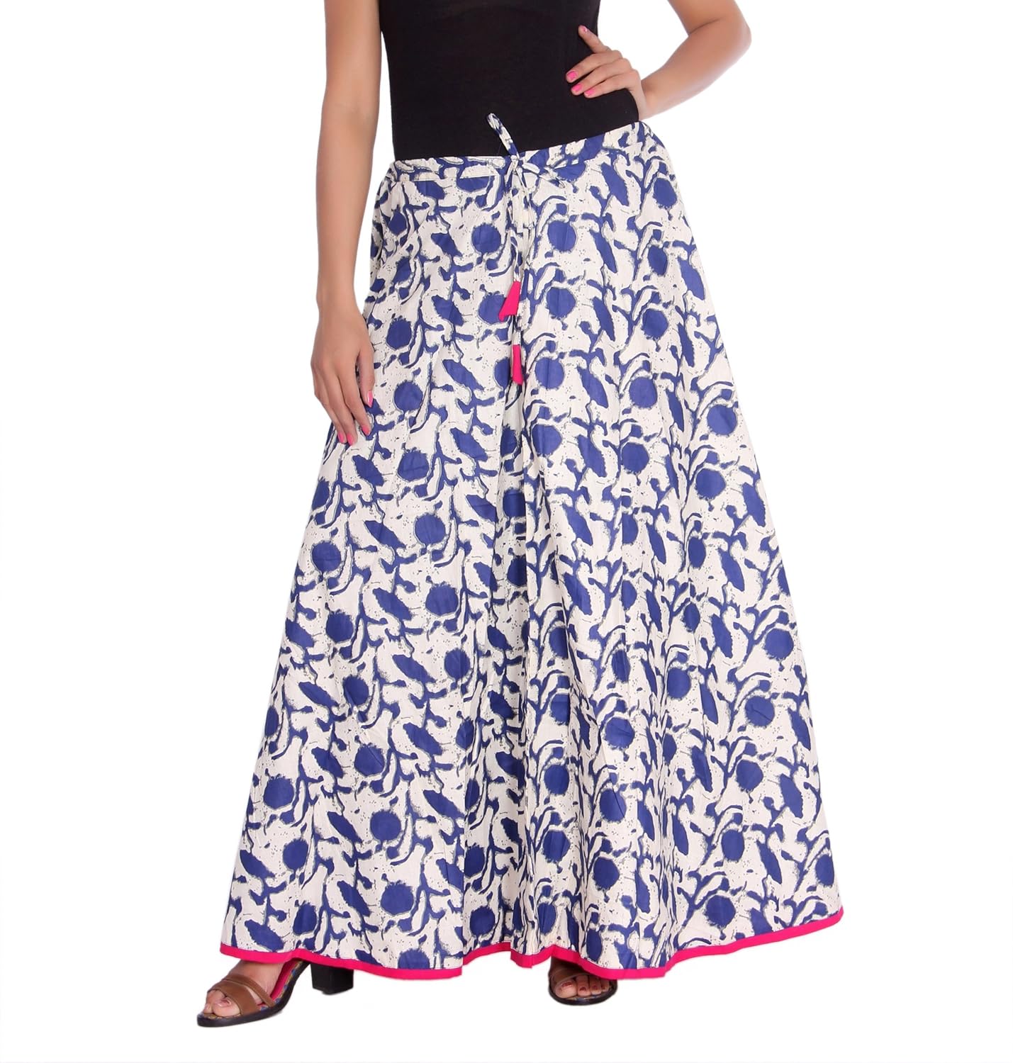 kastiel cotton blue printed women's regular flared skirt