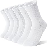 EBMORE Girls Kids Ruffle Socks Uniform School Dress Crew Cotton Textured Breathable Socks 6 Pairs