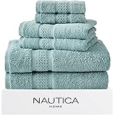 Nautica - Bath Towels, 100% Soft & Absorbent Cotton Towels, Fade Resistant and Zero Twist Construction, Medium Weight Bathroom Towels (Oceane Turquoise, 6 Piece)