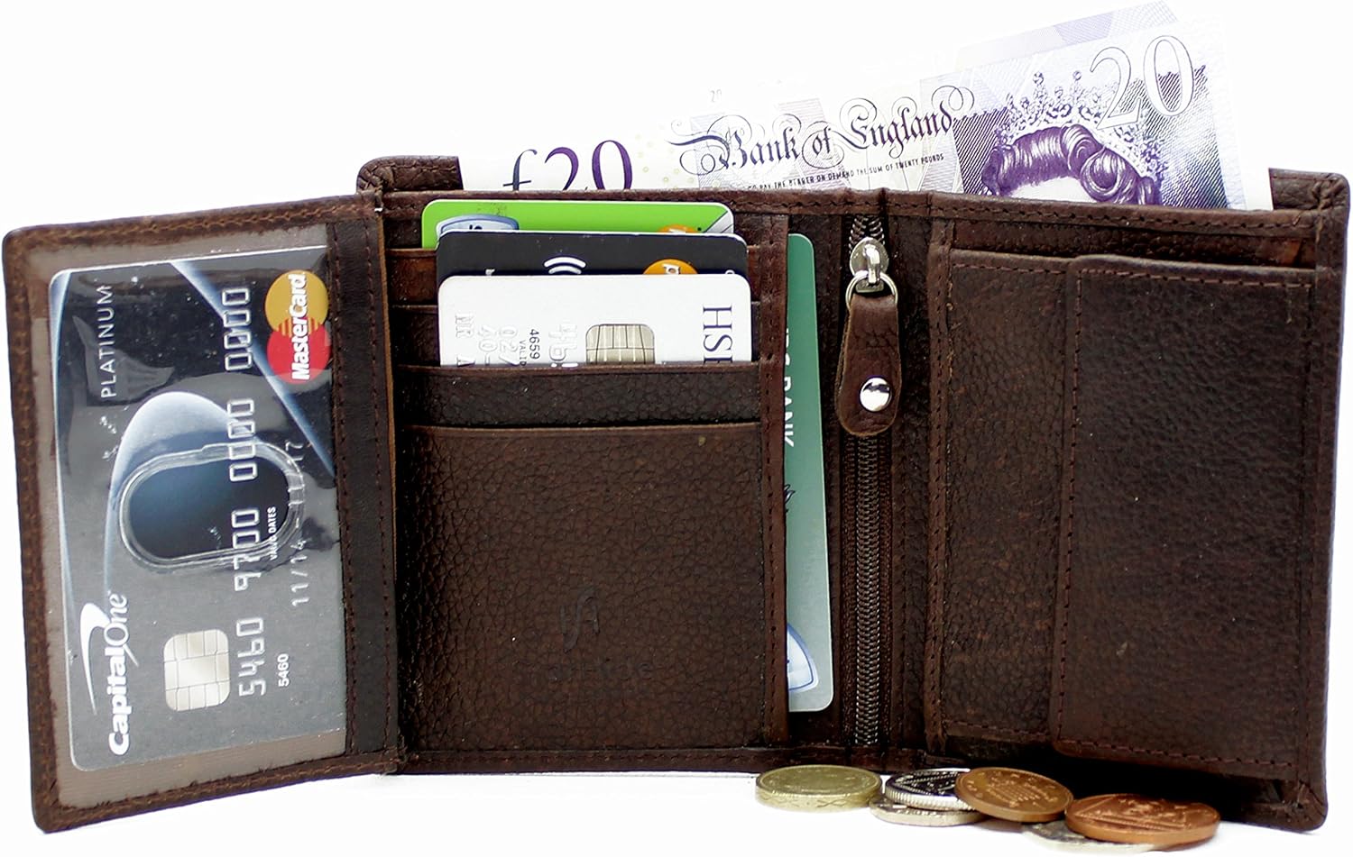 STARHIDE Passcase Genuine Leather Handmade Wallet for Men Bifold Style Coin Wallet with 2 ID Holder 1105 Brown - Image 4