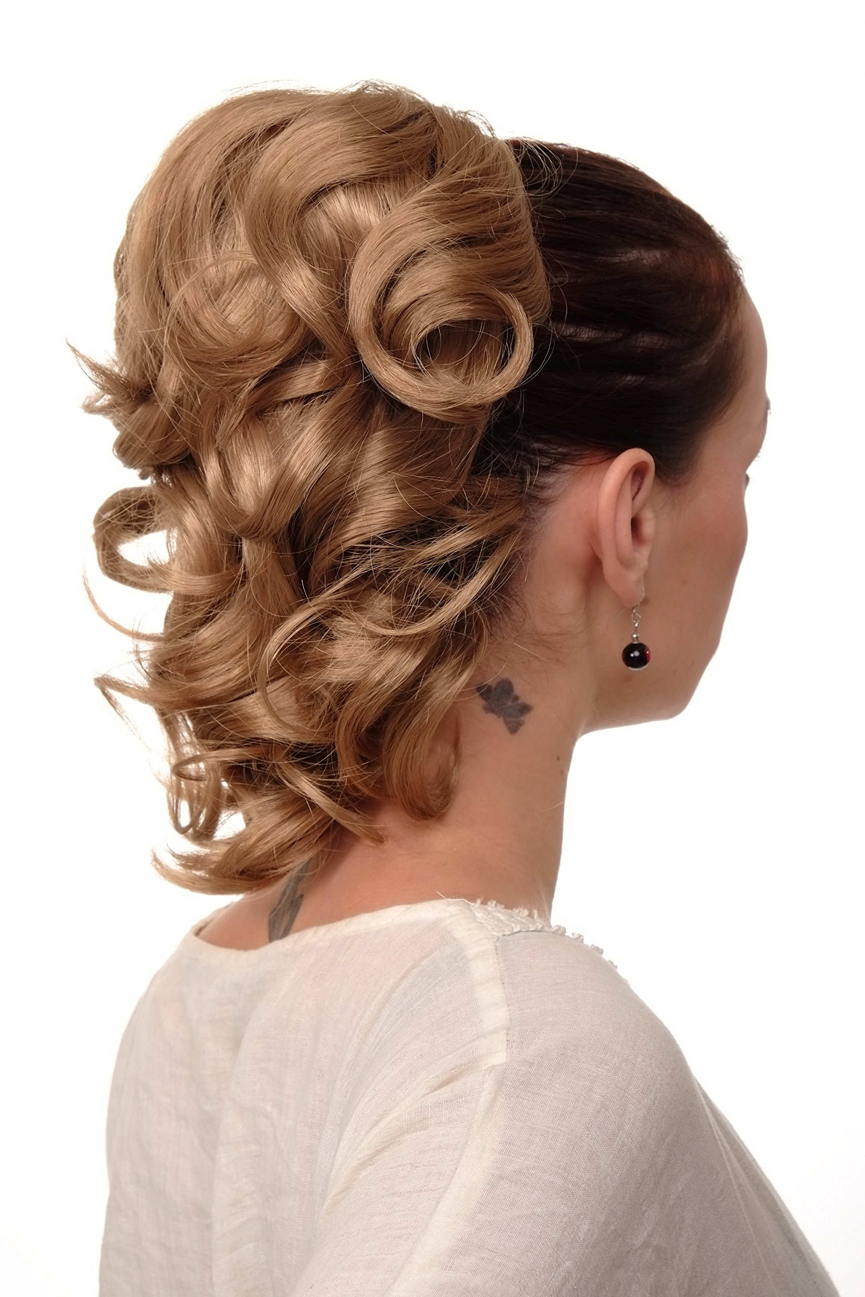 WIG ME UP - JL-3023-22 Hairpiece ponytail with comb and elastic draw string short wavy voluminous dark to medium blond 14inch