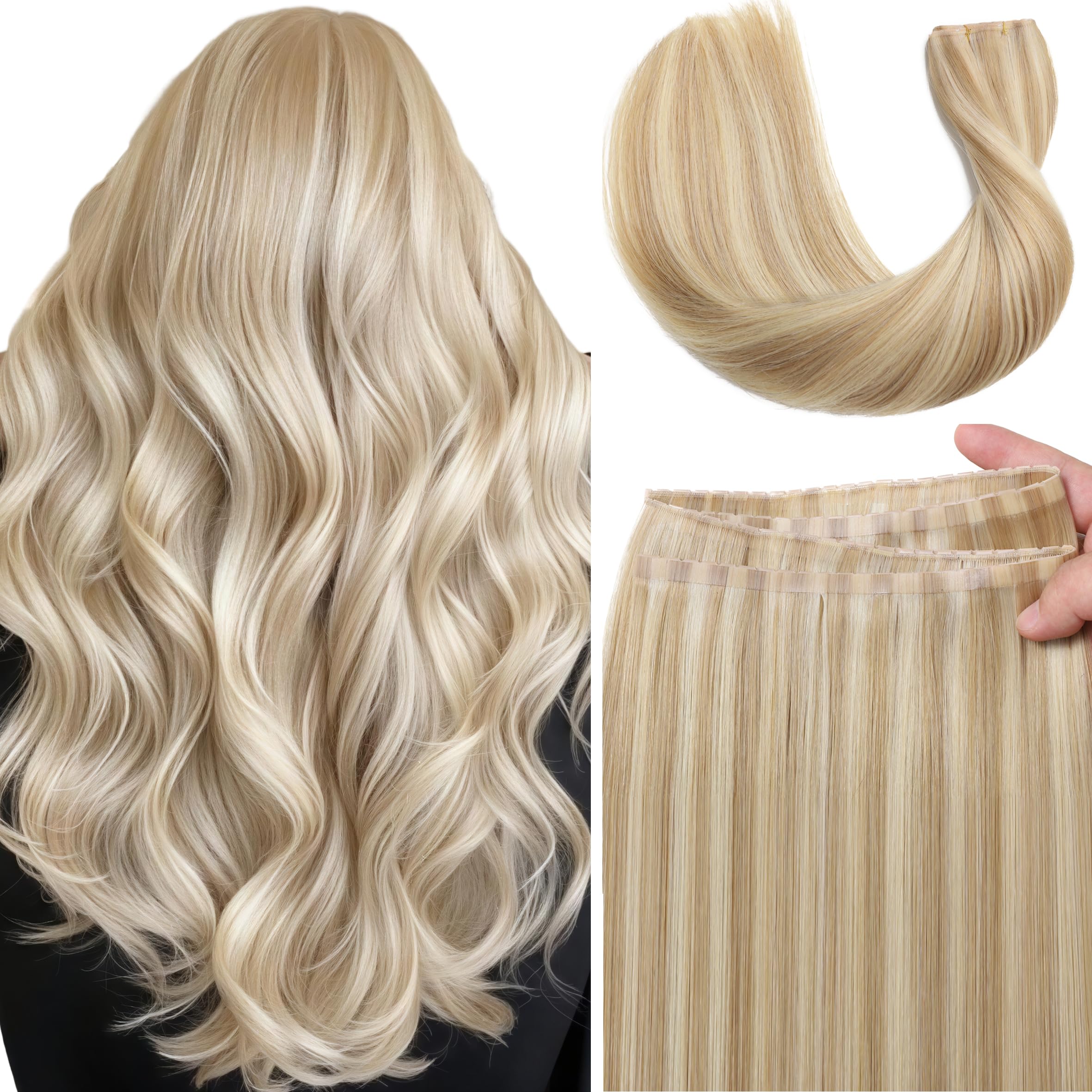 Photo 1 of *USED*LOXXY Double Layered PU OVO Human Hair Extensions - Bead in Butterfly Weft Hair Extensions - 16 Inch 100g Golden Blonde to Light Blonde, Genius Glueless Extensions Human Hair Weft Width 31.5"(80cm)