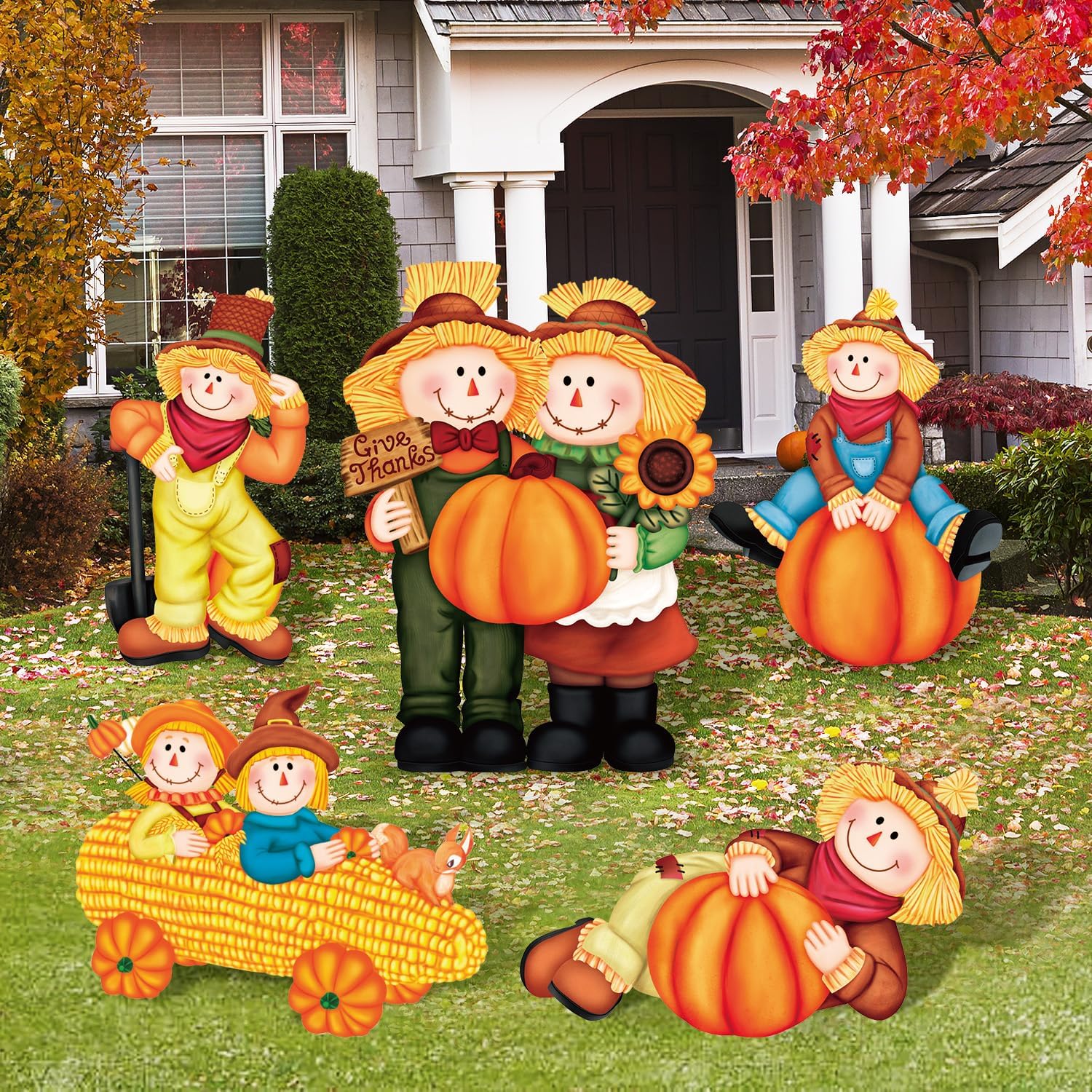 Yard Signs - Quera Thanksgiving Fall Yard Signs 5PCS Scarecrow Pumpkin Autumn Lawn Decorations Outdoor Fall Decor Weatherproof Pumpkins Scarecrow Decor for Outdoor Lawn Garden Party Welcome Decorations