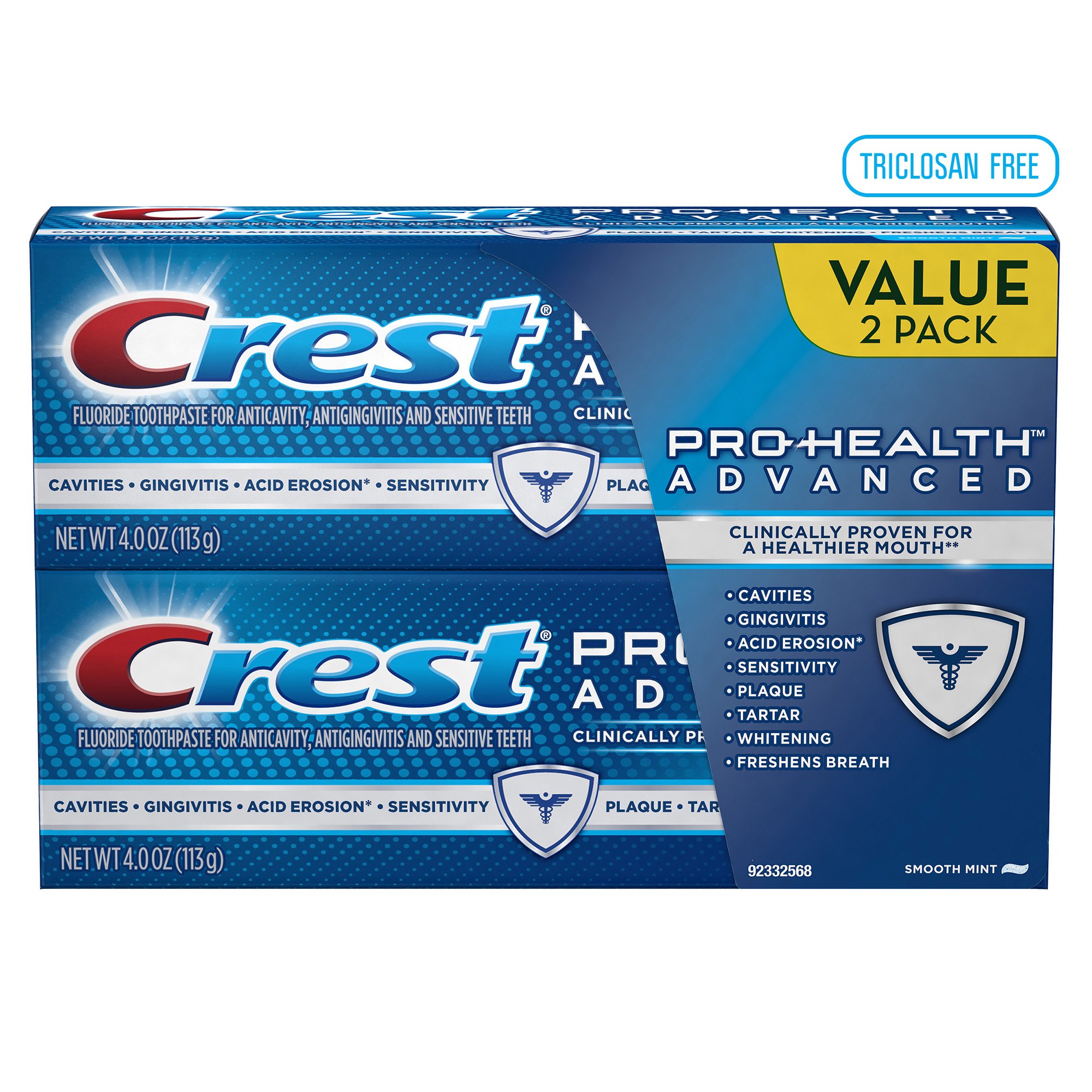Crest ProHealth Advanced Smooth Mint Toothpaste 4 Oz, Twin Pack
